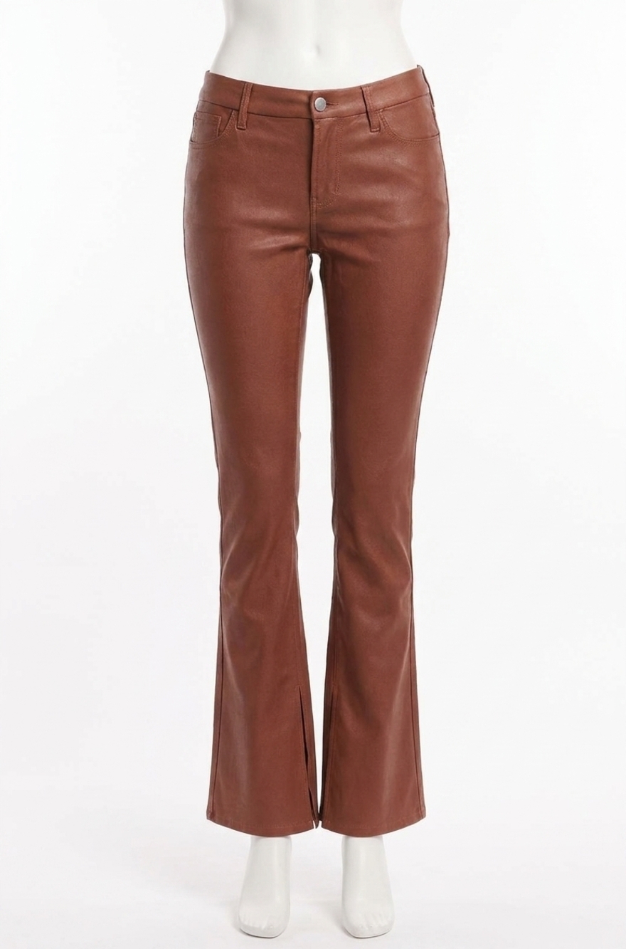NEW DEAR JOHN DENIM jax coated bootcut jean with slit in cognac